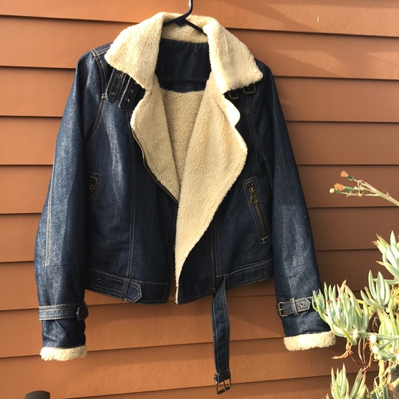 ASOS Jackets & Blazers - ASOS shearling denim moto jacket